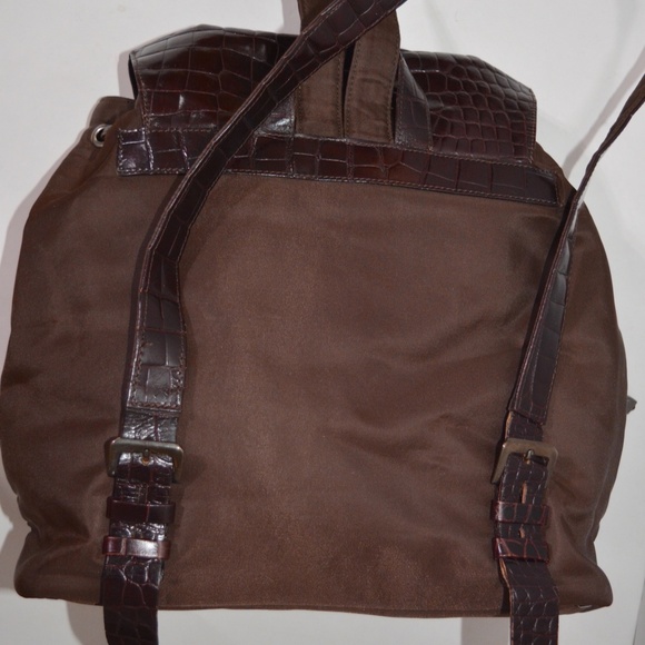 Gianni Versace Medusa Backpack Brown Nylon Leather Trim main image 5
